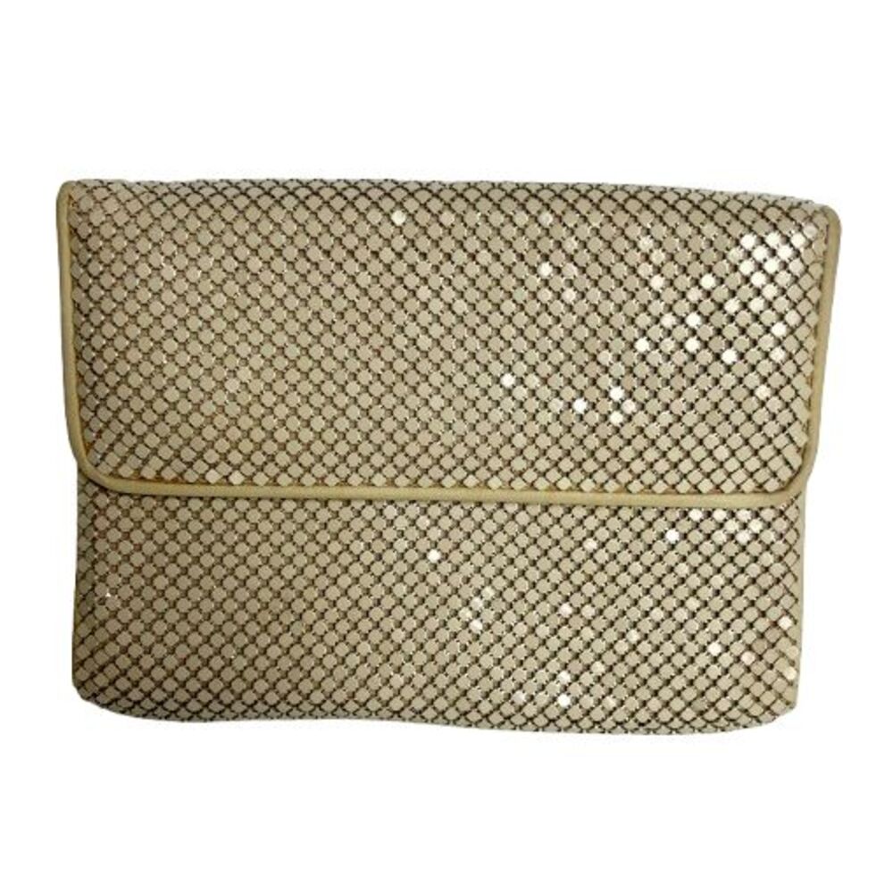 Whiting & Davis Women's Handbag Tan Metal Inner Pocket Snap Closure Clutch Bag